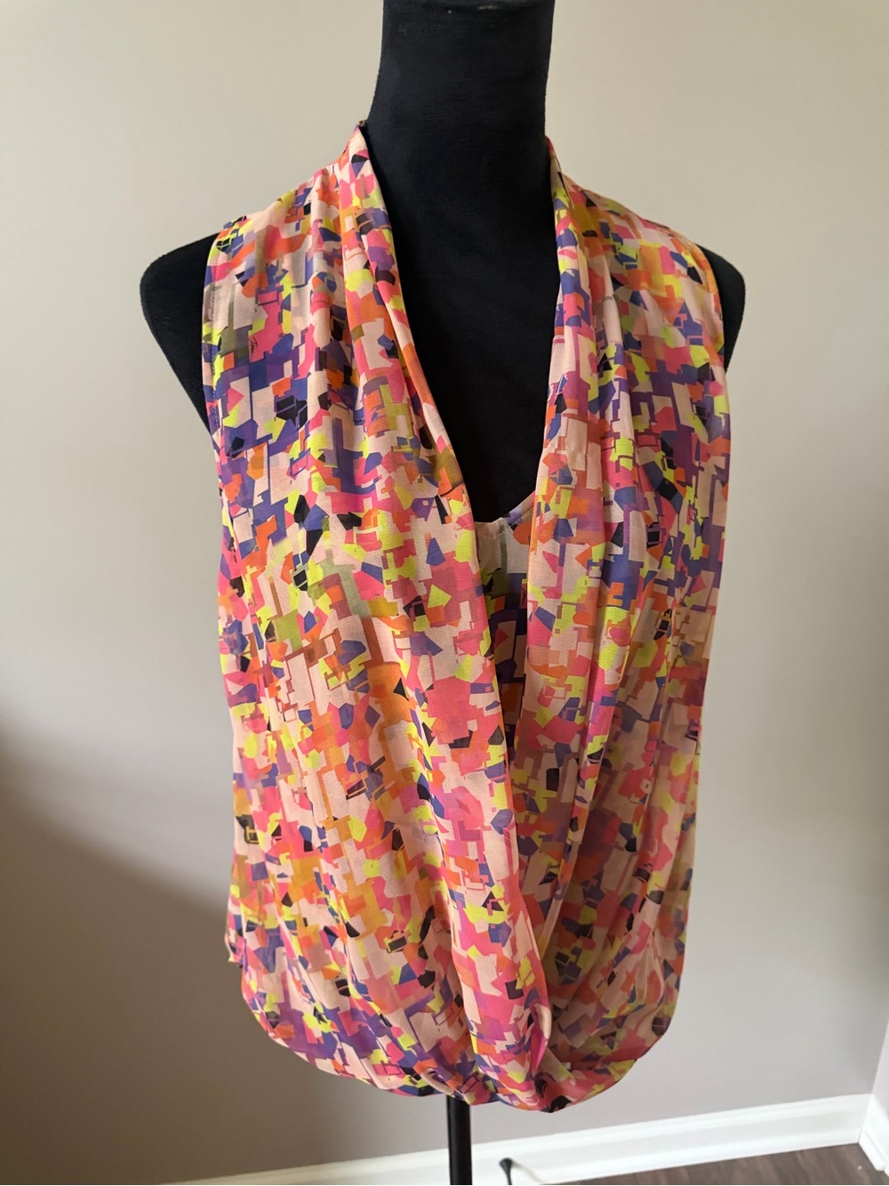 Trina Turk Multicolor Abstract Print Sleeveless Sheer Blouse MED